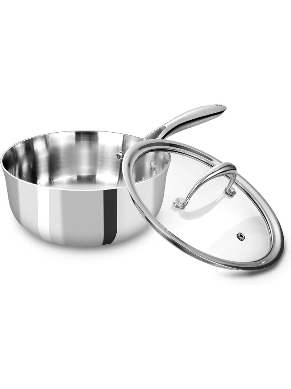 Premium 2-Qt Tri-Ply Stainless Steel Saucepan with Lid - Even Heating, Induction